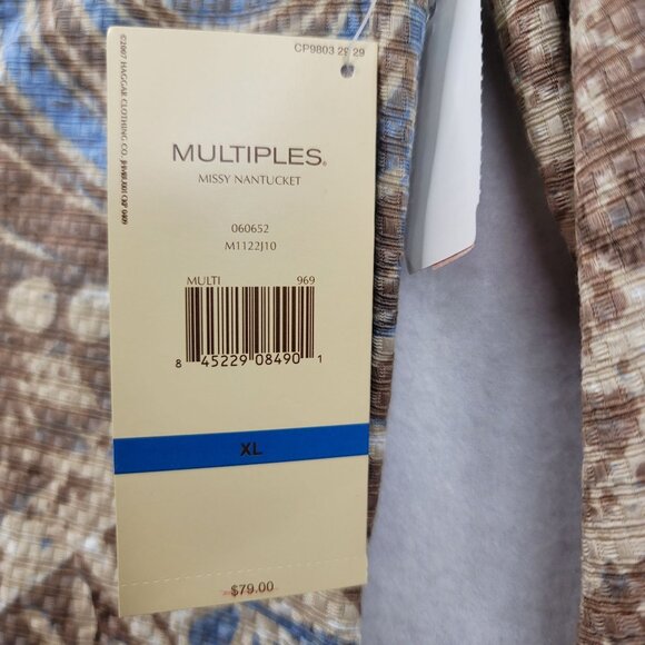 2007 Deadstock Multiples Missy Nantucket Quilted Jacket XL Cotton Brown Blue - Picture 8 of 12